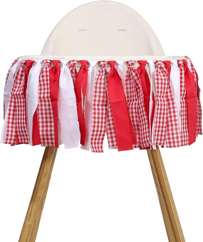 Red And White Gingham Banner/Garland - Red Gingham Banner For Baby Shower,First Birthday High Chair Bunting For Boy,Wall Hanging, Nursery Decor (red)