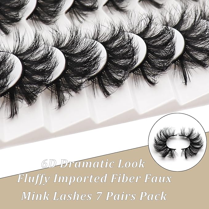 Veleasha False Eyelashes Wispy Faux Mink Lashes Fluffy Handmade Fake Eyelashes Natural Look 7 Pairs Pack Luxury Cat Eye Lashes (802)