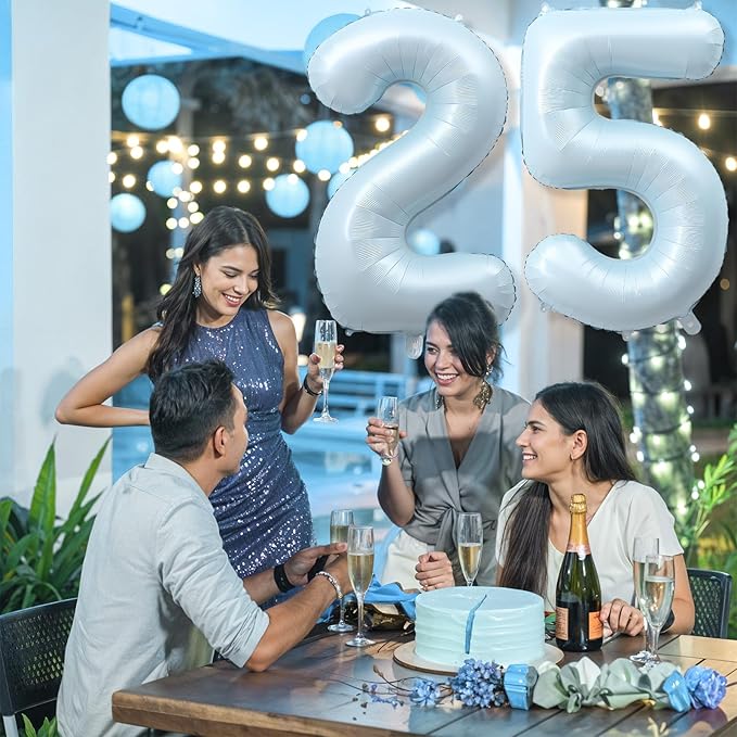 40 Inch 25 Balloon Number, Large Dusty Pastel Baby Blue Foil Number 25 Balloons Birthday Party Decor, Light Blue Helium Mylar Self Inflating Balloon for Boys Men 25th Birthday Anniversary Decorations