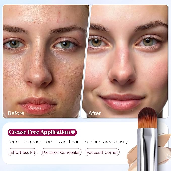 ENERGY Concealer Brush Under Eye Flat Makeup Brush for Eyebrows Foundation Concealer Blending with Liquid Cream Cosmetics Flawless Full Coverage Vegan Face Brush Blue