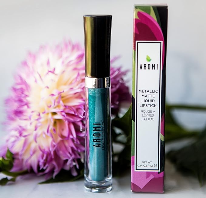 Aromi Green Metallic Liquid Lipstick | Turquoise, Teal-Green Lip Color with Shimmery Finish, Vegan, Cruelty-free, Long-lasting, Smudge Proof, Handmade (Mermaid Tail)