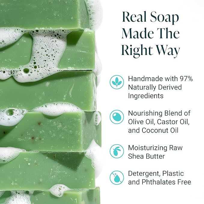 The Bubble Factory Handmade Natural Bath & Body Soap Bar, Vegan, All-Natural, Palm Oil Free, Made in USA with Shea Butter + Essential Oils, Rosemary Mint, 3 Bars