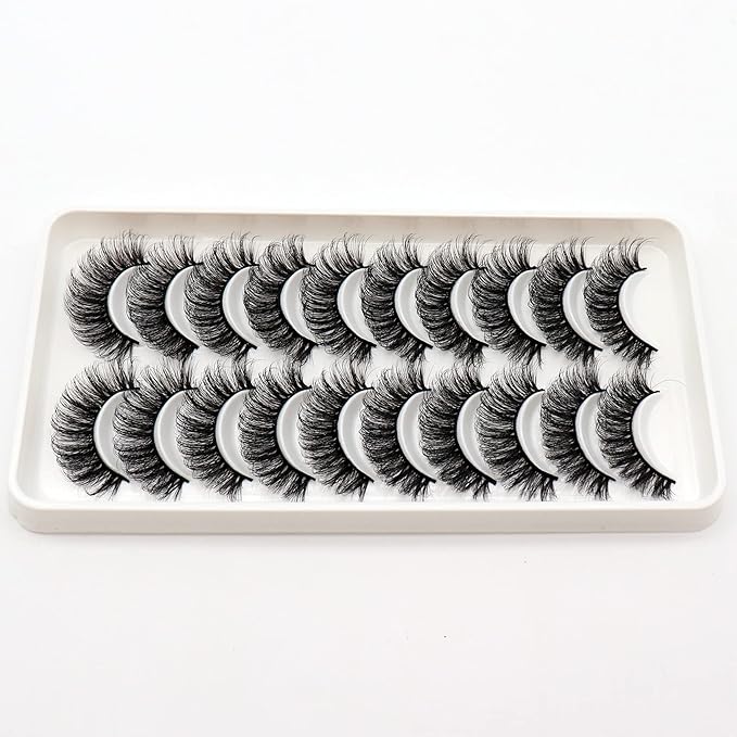 Veleasha Lashes Fluffy Wispy Faux Mink Eyelashes Criss-cross False Lashes 10 Pairs Pack Fake Eyelashes for Women (6D17)