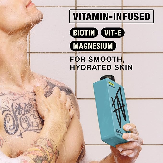 W By Jake Paul Exfoliating Body Wash for Men, Vitamin-Infused, Hydrating Shower Gel, Wave Breaker, 18 fl oz