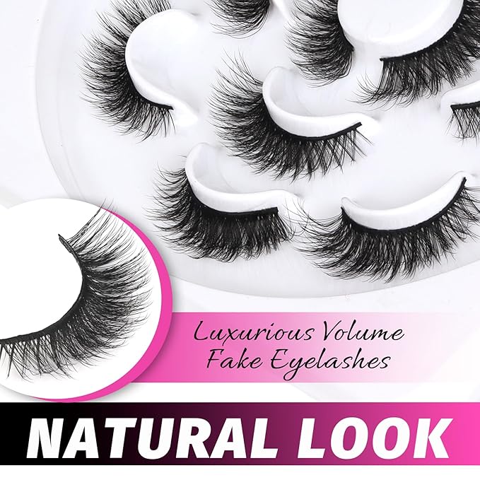 Veleasha Lashes 5D Faux Mink Lashes Crisscross False Eyelashes Handmade Cat Eye Lashes Wispy Fluffy Fake Lashes Luxurious Eyelashes Natural Look Volume Fake Eyelashes 7 Pairs Pack (614)