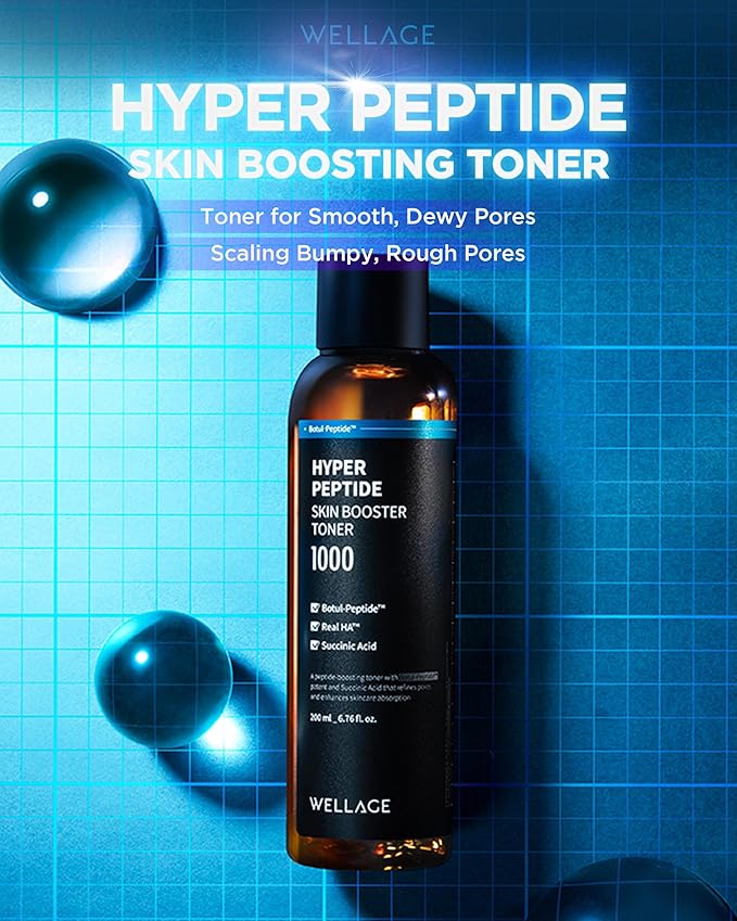 WELLAGE Hyper Peptide Skin Booster Face Toner - Korean Beauty Facial Astringent, Infused Peptide PHA, Anti-Aging, Wrinkle & Elasticity Improvement - for Uneven Texture, Reduces Pores, 6.76 fl.oz.