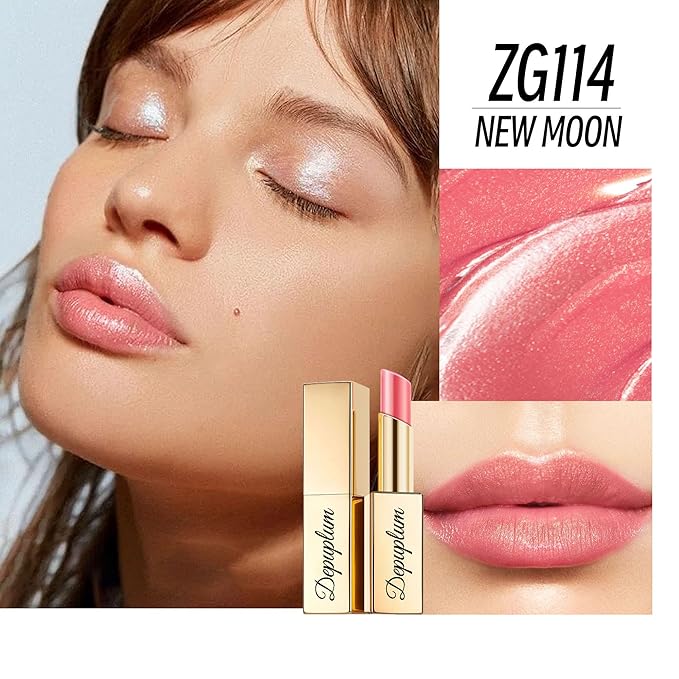 Nude Pink Lipstick Moisturizing for Women Shimmer Tinted Lip Balm Hydrating Nourishing Lip Gloss Vegan& Cruelty Free Lip Makeup, ZG114 New Moon