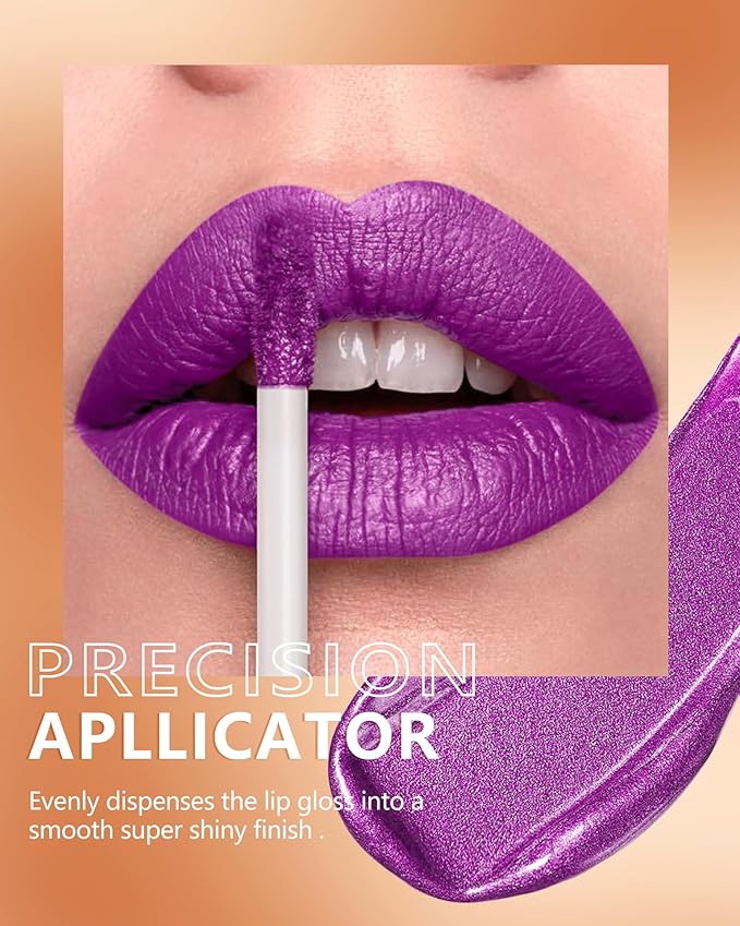 MAKI YIKA Purple Lipstick for Women Metallic Lipsticks Glitter Long Lasting Lipstick No Smudge No Transfer Liquid Lip Gloss (BR18 Amethyst)