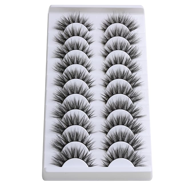 SUNWELL False Eyelashes 16mm Mink Lashes Cat Eye Lashes Strips 8D Fluffy Faux Mink Lashes Soft Wispy Luxury Volume Fake Lashes 10 Pairs Pack
