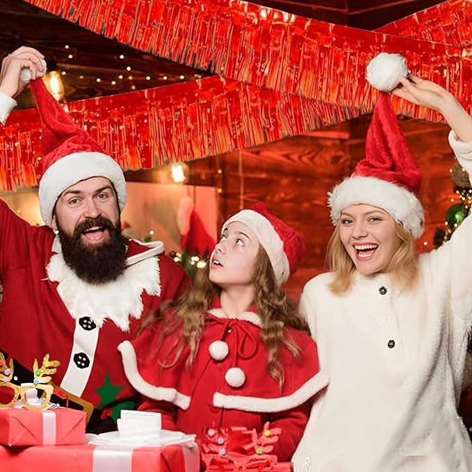 Red Foil Fringe Garland 10FT 2packs, Metallic Foil Tinsel Fringe Banners for Parade Float Decorations Wedding, Birthday Party Graduation (Two Red)