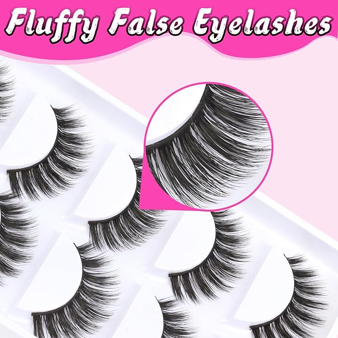 Veleasha Lashes 5D Faux Mink Lashes 100% Handmade Wispy Lashes Charming Luxurious Fake Eyelashes Lightweight Fluffy False Eyelashes 5 Pairs Pack (5D04)