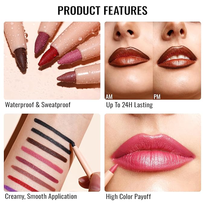 Oulac Red Lipstick & Lipliner Set High Impact Lipcolor with Moisturizing Formula, Vegan Beauty, Full-Coverage Lip Color, Gift Lipstick for Women, 07+12+D03