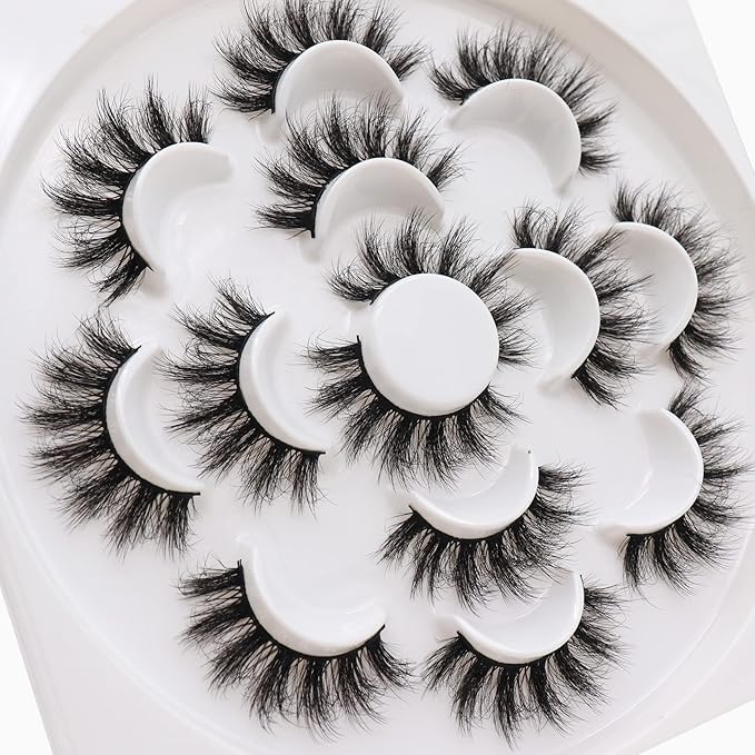 Veleasha Lashes 5D Faux Mink Lashes False Eyelashes Handmade Dramatic Eye Lashes Wispy Fluffy Fake Lashes Spike Eyelashes Luxurious Volume 18mm Fake Eyelashes 7 Pairs Pack (3D07)