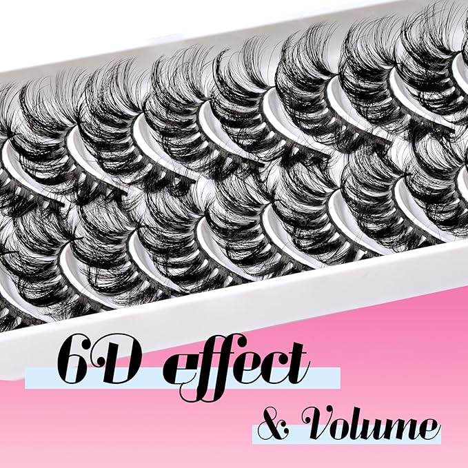Veleasha Lashes Fluffy Wispy Faux Mink Eyelashes Criss-cross False Lashes 10 Pairs Pack Fake Eyelashes for Women (6D23)