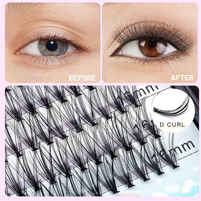 20D Cluster Eyelashes Mixed10-12-14mm/11-13-15mm/12-14-16mm/16-18-20mm Individual False Eyelashes Thickness 0.07mm D Curl Makeup Volume Eye Lashes 200 PCS (12-14-16mm)