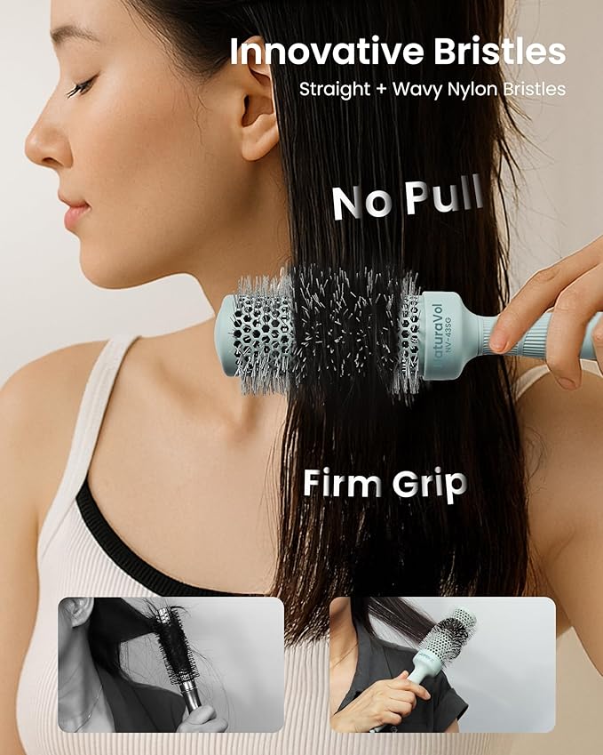 AIMIKE NaturaVol Round Brush for Blow Out, Round Hair Brush Nano Thermal Ceramic & Ionic Tech, for Blow Drying & Salon-like Styling at-home, Maximum Volume Shine -2.5”Overall Dia for Med Length Hair