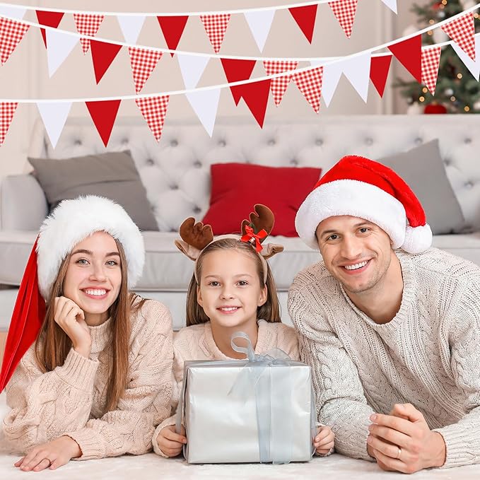 Red Plaid Checkered White Pennant Banner Flag Triangle Bunting Garland Decorations for Wedding Birthday Carnival Christmas Outdoor Home Festivals 33Feet 30 Pcs