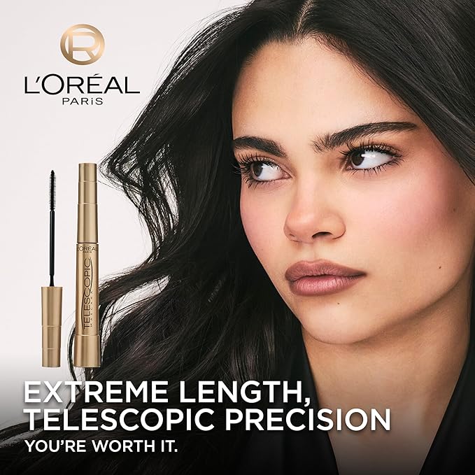 L'Oreal Paris Makeup Telescopic Original Lengthening, Lash Separating Mascara with Dual Precision Brush, Washable, Black Brown, 0.27 Fl Oz., 1 Count