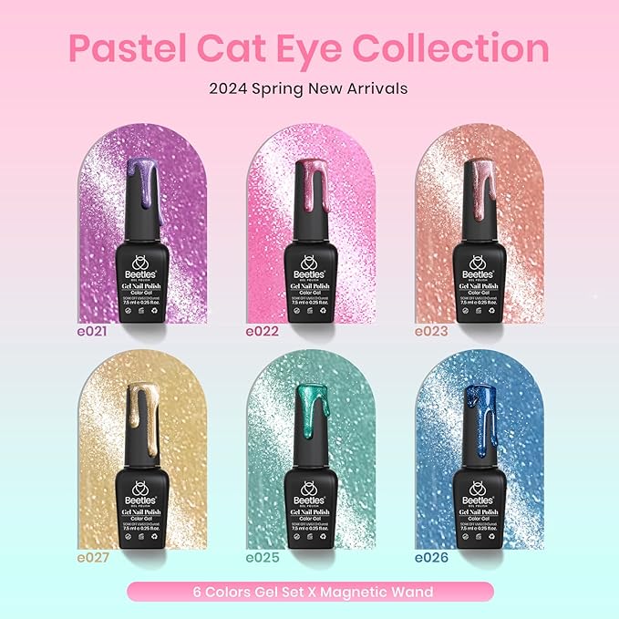 Beetles Spring Gel Nail Polish Set, 6 Colors Cat Eye Gel Nail Set Glitter Velvet Valentines Gel Polish Kit with Magnet Fairytale Series Soak Off Uv Led DIY Manicure Gift for Women