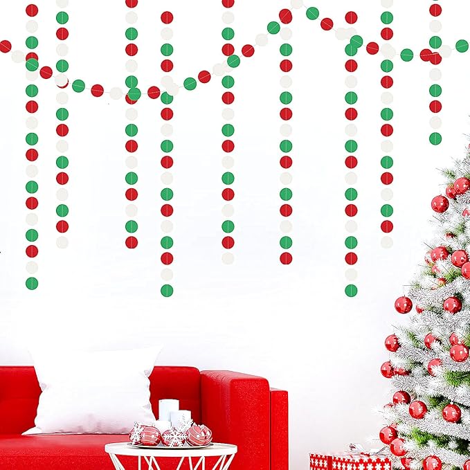 Red-Green White Christmas Party-Decorations Streamers - 52Ft Hanging Mexico Italian Paper Garland Banner,Italy Fiesta Mexican Birthday Wedding Baby Shower Supplies Backdrop Decor Hugtmr