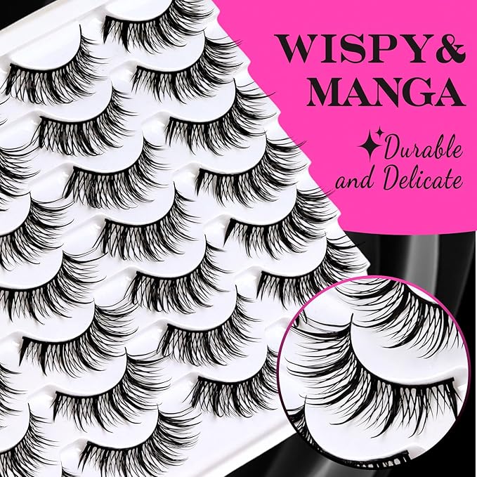 Veleasha Manga Lashes Spiky Eyelashes Cat Eye Lashes Wet Look Lash Natural Look Eyelash Manhua Lash 3D Effect Anime Design 14 Pairs Pack (Celestial)