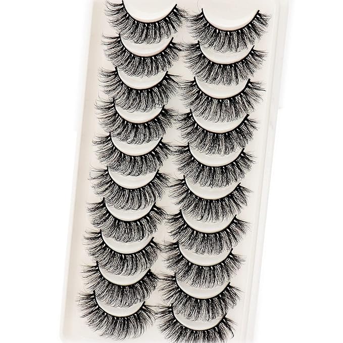 Veleasha Lashes Fluffy Wispy Faux Mink Eyelashes Criss-cross False Lashes 10 Pairs Pack Fake Eyelashes for Women (6D17)