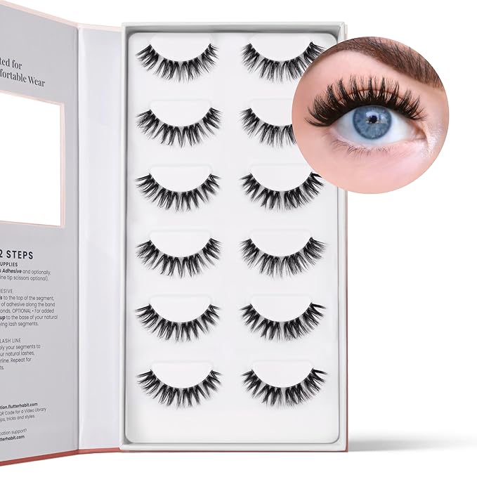The Flirt Natural Lashes – Natural Lash Clusters for Women - Salon Quality At Home Eyelashes Extension Kit - 6 Lash Sets - No Lash Glue Included