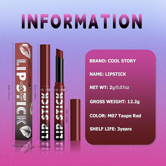 COOL STORY Matte Lipstick Lightweight Blurring Formula with High Impact Pigment, Long-lasting, 0.07 oz (Taupe Red)