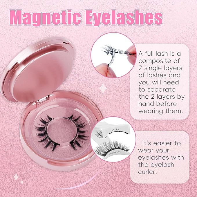 2 Pairs Magnetic Eyelashes with Applicator Waterproof Magnetic lashes Natural Look Reusable Eyelashes Easy to Wear and Remove No glue needed (KS02+XM1)