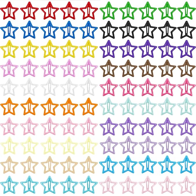 Star Hair Clips Multiple Colors Snap Hair Barrettes Non Slip Star Hair Accessories Metal Hair Clips for Girls Women -100PCS 1.18"