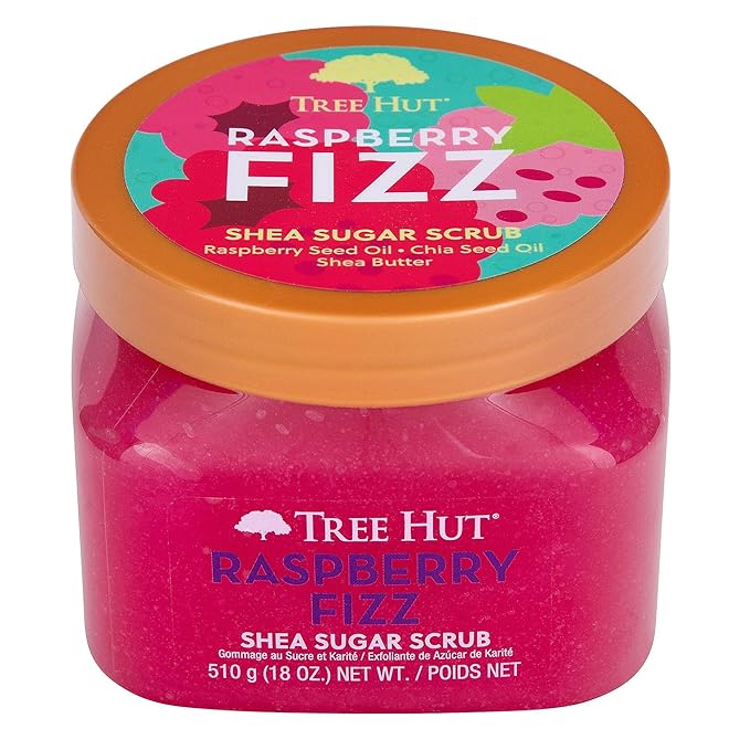 Tree Hut Raspberry Fizz Shea Sugar Scrub, Exfoliating, Hydrating & Moisturizing Body Scrub with Shea Butter & Nourishing Essential Oils, Smooth & Soften Skin, 18 oz