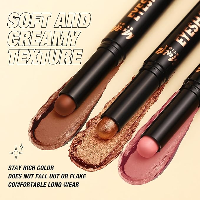 LANGMANNI 8Colors Dual-Ended Eyeshadow Stick Set – Silky Smooth, Waterproof & Transfer-Proof, Built-in Blender Brush, All-Day Matte & Shimmer Wear Eye Makeup(#A)