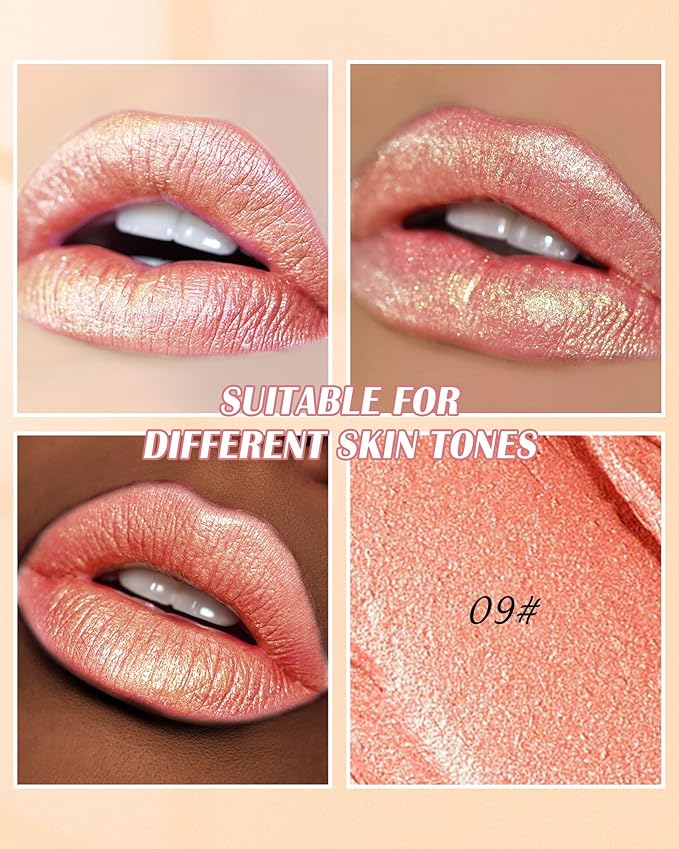 Diamond Glitter Lipstick, Nude Gold Shimmer Matte Metallic Lipstick, High Pigmented Waterproof Long Lasting Lip Gloss, Shiny Non-Sticky Creamy Lip Stain, Christmas Lip Makeup Gift for Women Girl-09