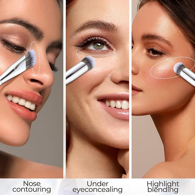 Angled Concealer Brush with Protective Cover – Professional Makeup Brush for Under Eye Concealer, Nose Contour, Blending & Foundation, Soft Synthetic Bristles for Sensitive Skin(White)
