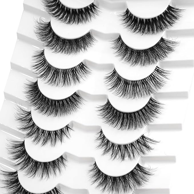 3D Clear Band False EyeLashes Soft Faux Mink Lashes Wispy Fluffy Eyelashes Natural Cat Eye Short Reusable 7 Pairs Happy Heartbeat(No.191)