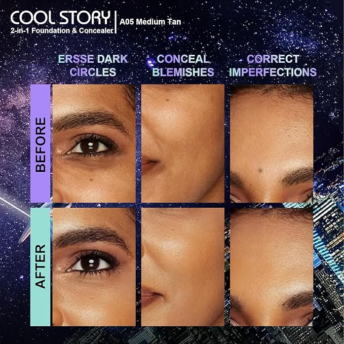 2-in-1 Foundation and Concealer Long Wear Natural Matte Finish Lightweight Coverage (Medium Tan)