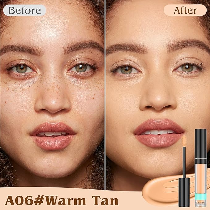 Full Coverage Liquid Concealer, Foundation Makeup for Older Women, Covers Blemishes & Under-Eye Circles, Spots, Matte Finish, Hydrating Primer for Correct, 0.06 fl oz, Vegan & Cruelty-Free 06#WarmTan