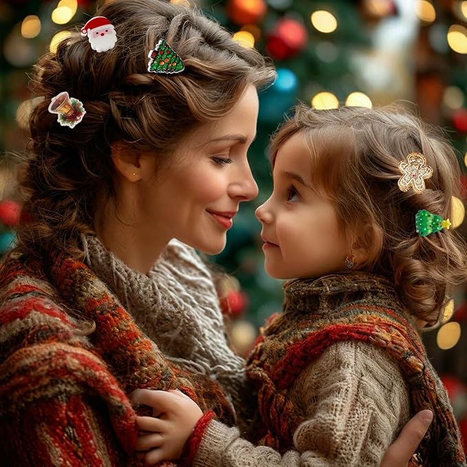 8 Pcs Christmas Hair Clips Snowman Gingerbread Man Snowflake Bell Christmas Tree Design Cute Mini Claw Clips Colorful Hair Clips for Women