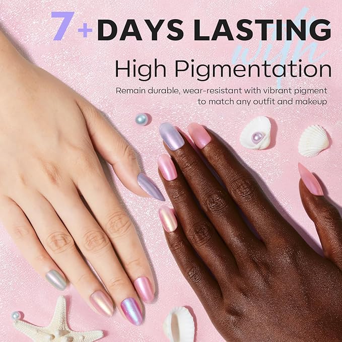 modelones Nail Polish Set, 6 Colors Shimmer Pearl Chrome White Pink Mermaid Purple Quick Dry Nail Polish Kit Fingernail Polish 2025 Manicure DIY Salon Home Gifts for Women Girl