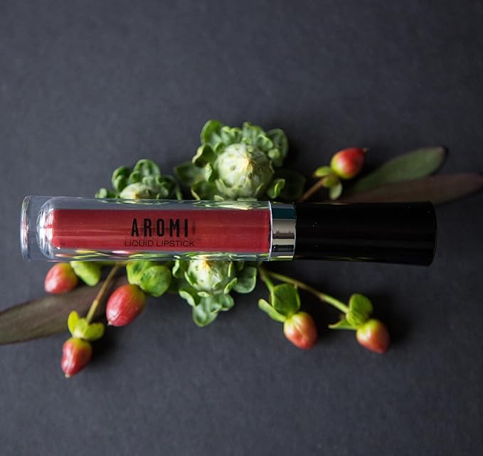 Aromi Maroon Matte Liquid Lipstick | Dark Red, Bordeaux Lip Color with Warm Undertones, Vegan, Cruelty-free, Long-wear, Waterproof, Handmade (Rich Rosewood)