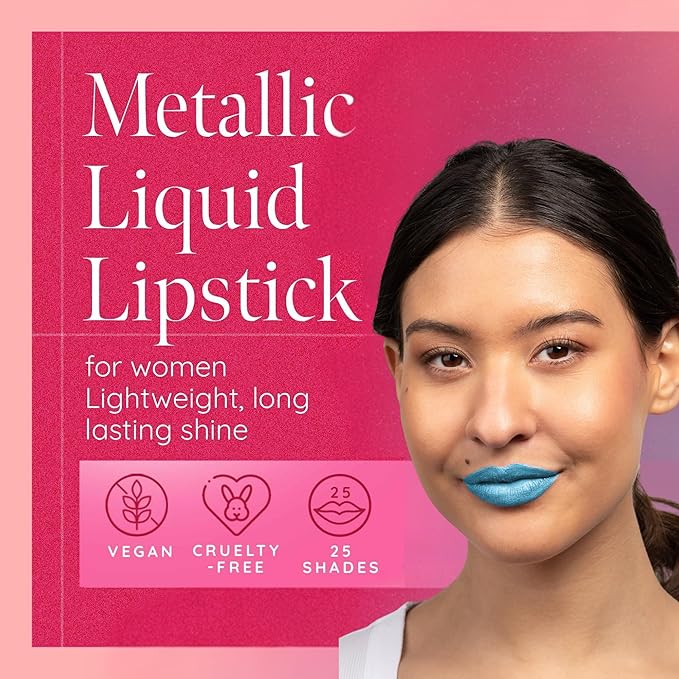 Aromi Metallic Liquid Lipstick | Smudge and Transfer Proof, Bright Blue Lip Color with Shimmery Finish, Vegan, Cruelty-free, Long Wear, Paraben and Gluten Free (Snow Queen)