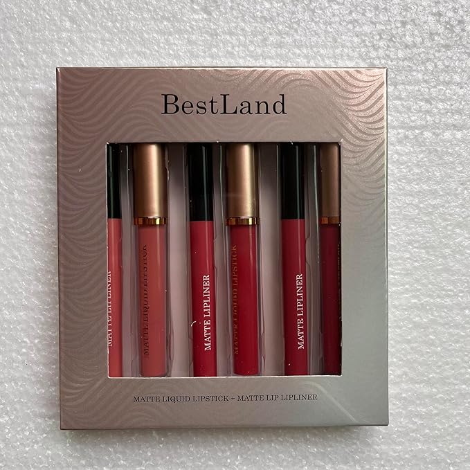 BestLand 6Pcs Matte Liquid Lipstick and Lip Liner Set, Non-Stick Cup Not Fade Waterproof Nude lipstick Makeup Kits Velvety Nude Lipliner Lip Gloss Make Up Gift Set (Set A)
