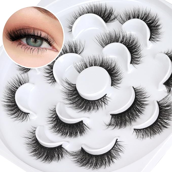 Veleasha Lashes 5D Faux Mink Lashes Crisscross False Eyelashes Handmade Cat Eye Lashes Wispy Fluffy Fake Lashes Luxurious Eyelashes Natural Look Volume Fake Eyelashes 7 Pairs Pack (614)