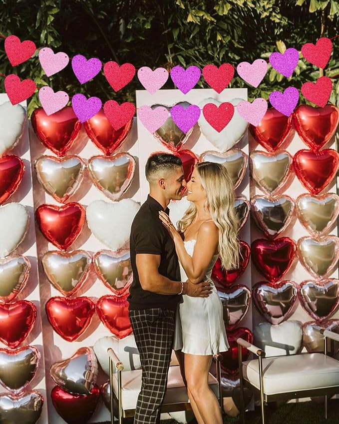 4 Pack Glitter Heart Garland Banner