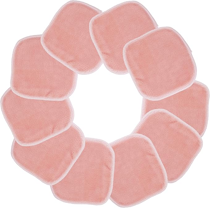 Polyte Premium Hypoallergenic Microfiber Fleece Makeup Remover and Facial Cleansing Cloth, 5 x 5 in, 10 Pack (Light Coral)