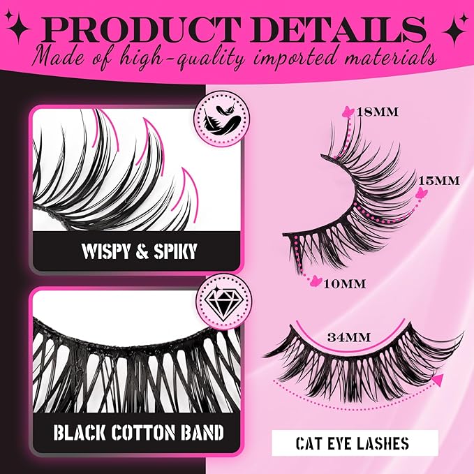 Veleasha Manga Lashes Spiky Eyelashes Cat Eye Lashes Wet Look Lash Natural Look Eyelash Manhua Lash 3D Effect Anime Design 14 Pairs Pack (Celestial)