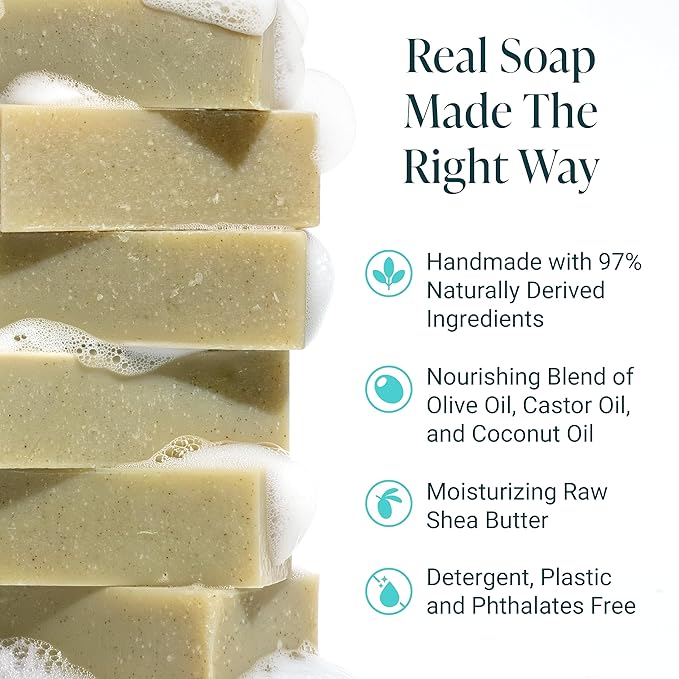 The Bubble Factory Handmade Natural Bath & Body Soap Bar, Vegan, All-Natural, Palm Oil Free, Made in USA with Shea Butter + Essential Oils, Pine Top, 3 Bars