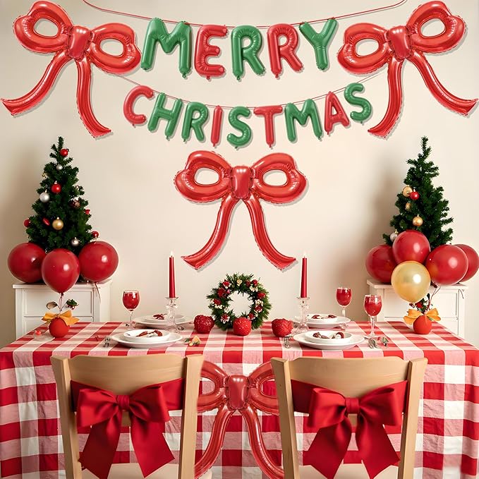 4 Pcs Red Bow Balloons Bow Party Decorations for Girl Women Red Bow Birthday Decorations Giant Foil Balloon for Baby Shower Engagement Wedding Christmas Decor Bachelorette Party Supplies