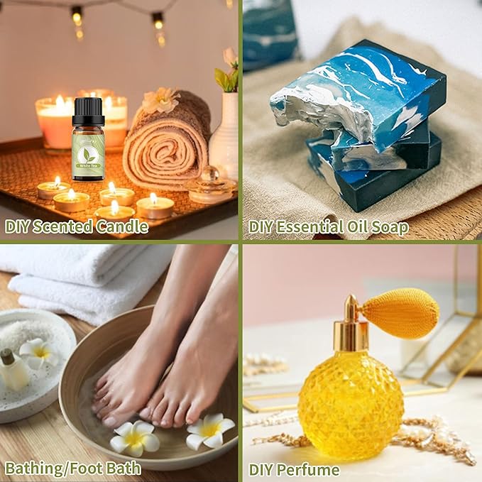 yethious White Tea Essential Oil White Tea Oil for Diffuser & Aromatherapy, Baths, Soap, Candle Making Scent Oil 2PCS*10ML