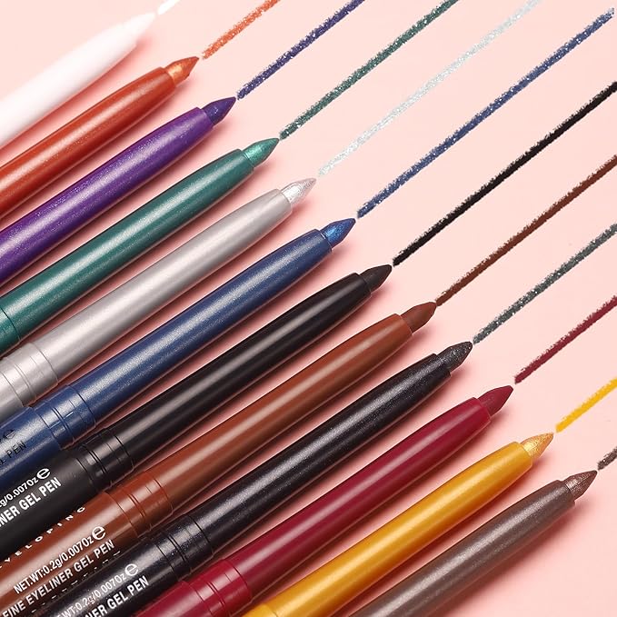 LANGMANNI 2Pcs Metal Colorful Eyeliner Pencil Set - Matte & Shimmer Eye Makeup,Smooth Use Long-Lasting & Waterproof Eyeliner Set(#03+04)